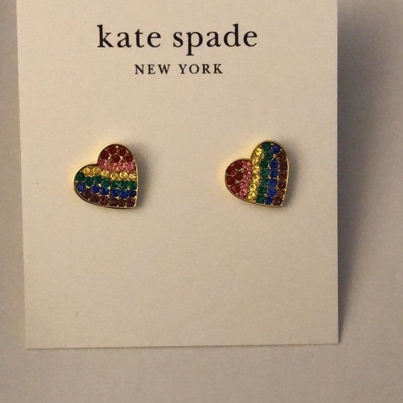 Kate Spade Gold Plated Heart Rainbow Joy Stud Earrings Muti Colored Crystal NWT - Picture 3 of 16